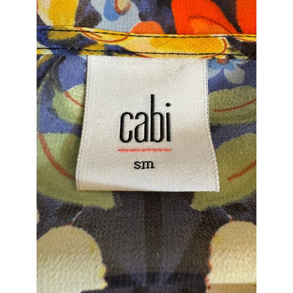 CAbi Amour blouse semi sheer navy with floral pattern long sleeve button up Sz S - Picture 6 of 7